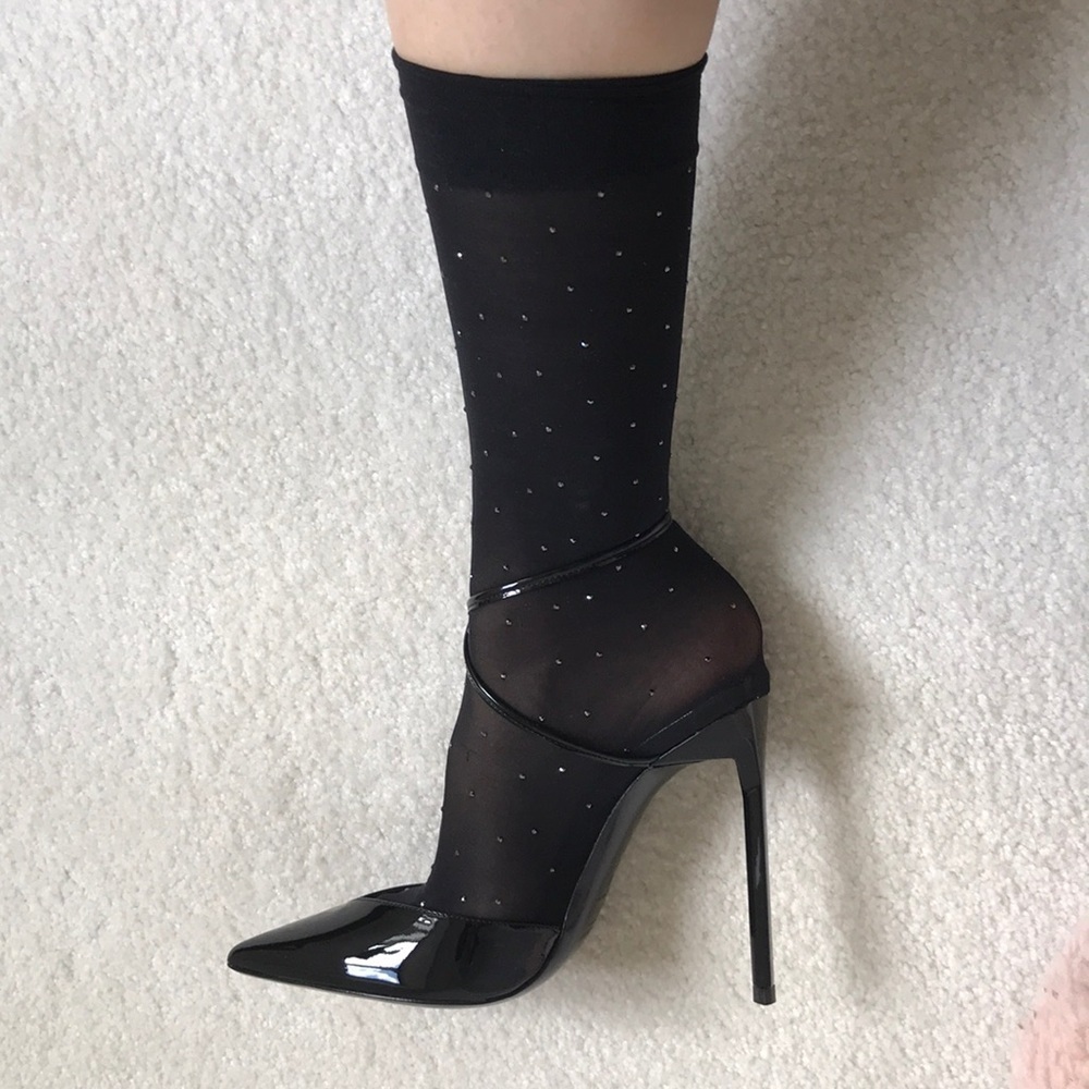 BNIB RARE Saint Laurent YSL Anja Crystal Sock Pumps Patent Black 36 - Picture 2 of 8